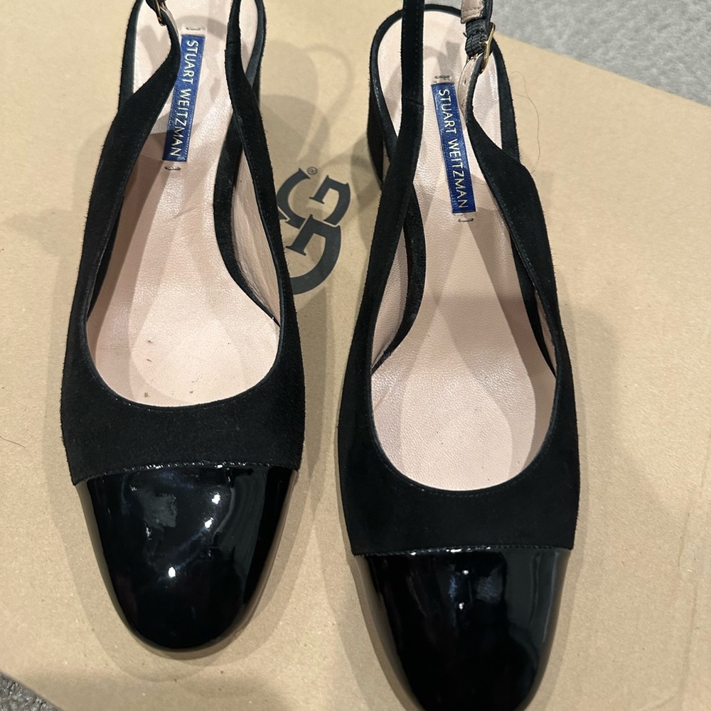 Stewart Weitzman suede/patent slingback